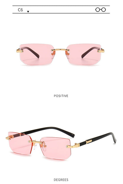 Rimless Sunglasses Rectangle Fashion Popular Women Men Shades Small Square Sun Glasses for Female Male Summer Traveling Oculos