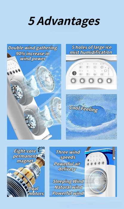 Multi-Function Mist Fan with Oscillating Air Conditioner, Aromatherapy, Colorful Lights & Timer for Home Office Use