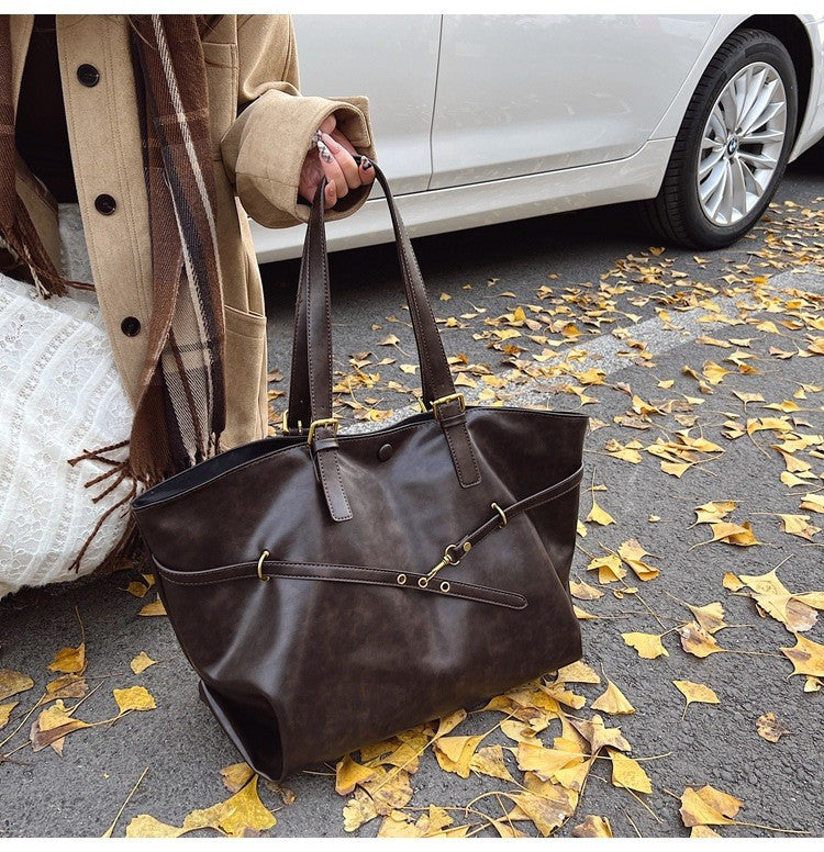 Retro Big PU Leather Shoulder Bag for Women 2025 Winter Trend New Y2K Fashion Handbags Females Travel Luxury Tote Bag  bolsas