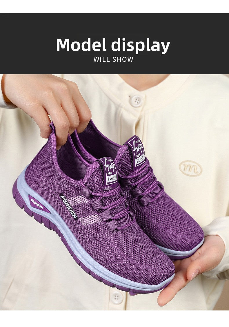 Autumn Women Sneakers Fashion Lace Up Mesh Breathable Outdoor Walking Purple Round Toe Non-slip Thick Sole Tennis Shoe Mujer