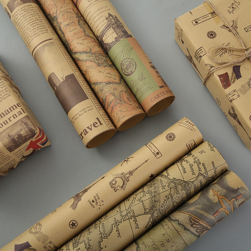 Fold Retro Kraft Gift Wrapping Paper Worldmap Christmas Gift Paper Newspaper Craft Valentine's Day Birthday Gift RegularPaper