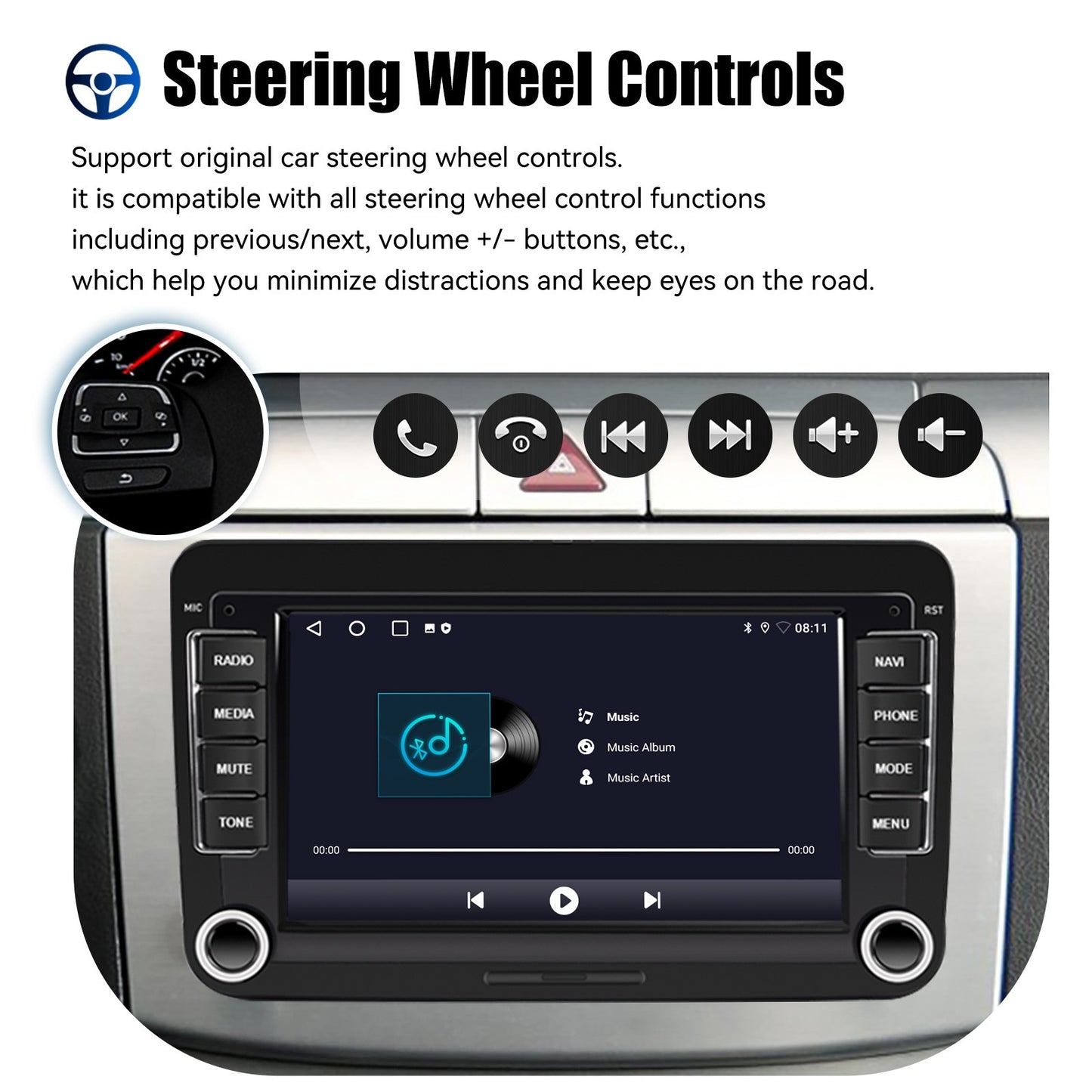 ESSGOO 7" Android 14 4G+64G Apple Carplay Som Automotivo GPS NAVI WIFI RDS FM BT para VW Golf 5 6 Passat Polo Touran Tiguan Caddy EOS