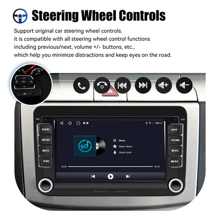 ESSGOO 7" Android 14 4G+64G Apple Carplay Som Automotivo GPS NAVI WIFI RDS FM BT para VW Golf 5 6 Passat Polo Touran Tiguan Caddy EOS