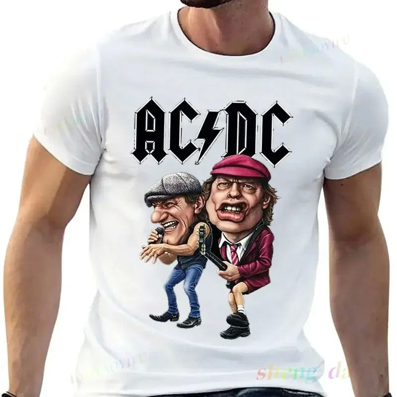Pop singer Rock Band AC DC T-shirt Casual fashion men's short sleeve summer pure cotton breathable moisture absorption sweat