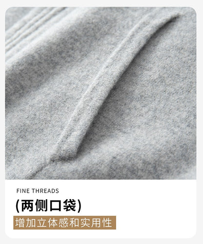 Autumn Winter Thickened Warm 100% Pure Wool Vest Men's Vest with Hood Zipper Cardigan Casual Pocket Sweater Jacket