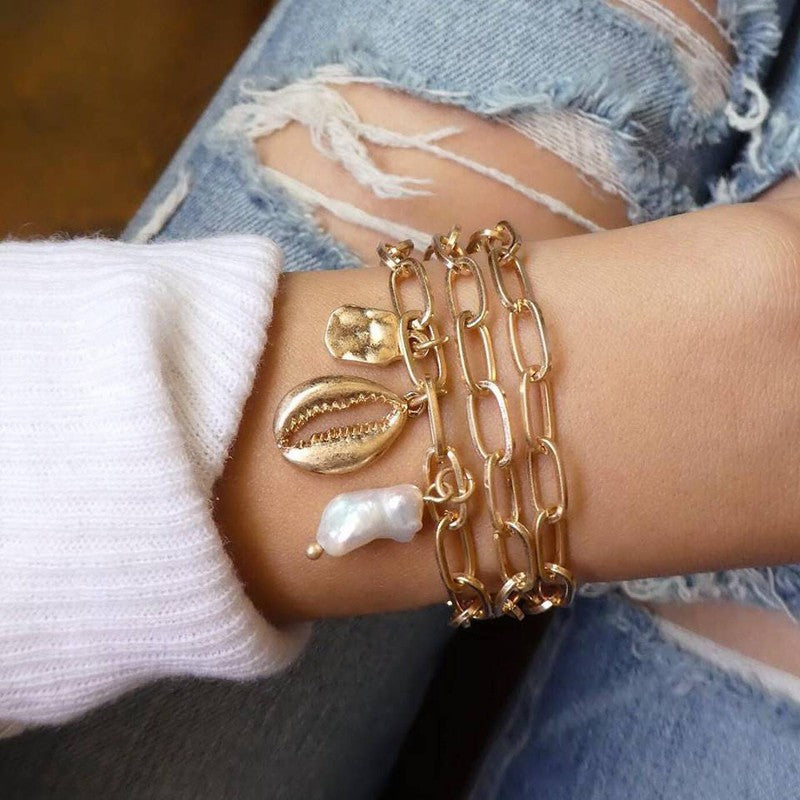 Conjunto de Pulseiras Femininas Corrente Cubana, Cor Dourada, Boho Retrô, Torção Grossa, Joias da Moda de Qualidade, 11 Peças, 2024