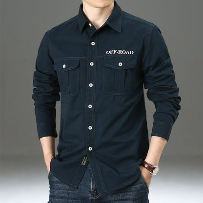 Men Loose Long-sleeved Shirt. New Solid Color Shirt for Middle-aged and Young People in Europe and America in Spring and Autumn