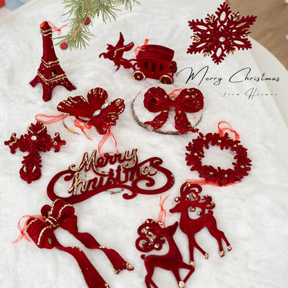 1/10PCS Red Velvet Christmas Tree Accessories Carriage Garland Hanging Holiday Party Celebration Decorations