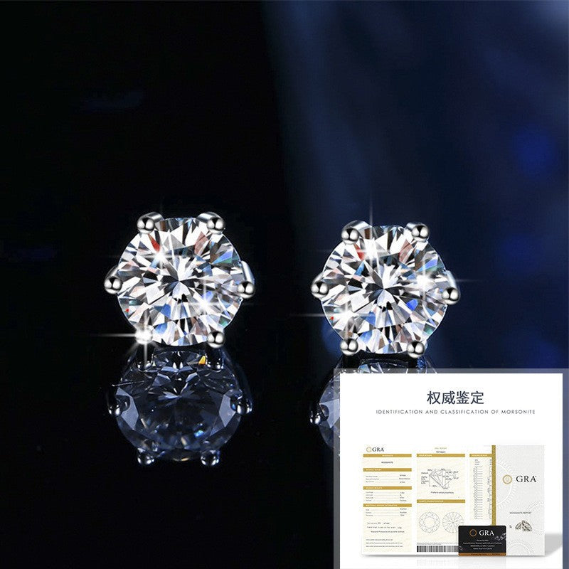 Brincos de tacha de moissanita TEN CARATS 0.3-3CT para mulheres Prata Esterlina 925 Corte Redondo Dazzling Joias Presente
