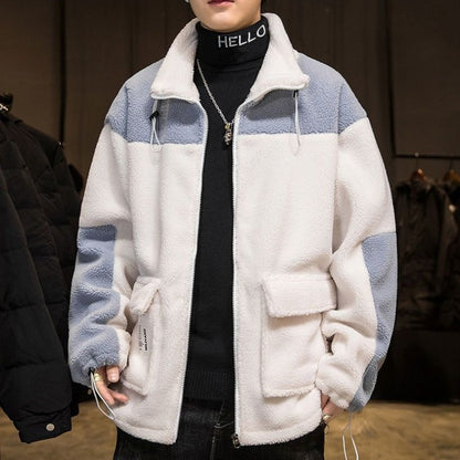 2025 Winter New Men's Lamb Fleece Jacket Thickened Warm Loose Fit Casual Stylish Youth Jacket