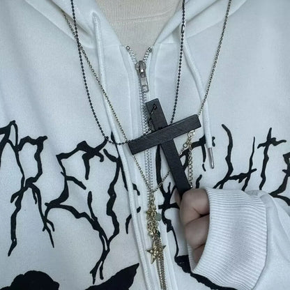 Personality Punk Trendy Cool Gothic Wood Cross Pendant NNecklace for Women Men Vintage Hip Hop Y2k Necklace Party Jewelry Gift