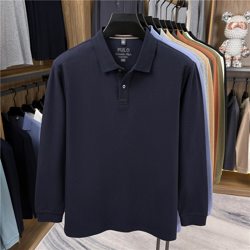 100Cotton High-Quality Men's Polo Shirt Placket Embroid Breathable Long Sleeve Autumn Lapel T-Shirt Business Casual Menswear