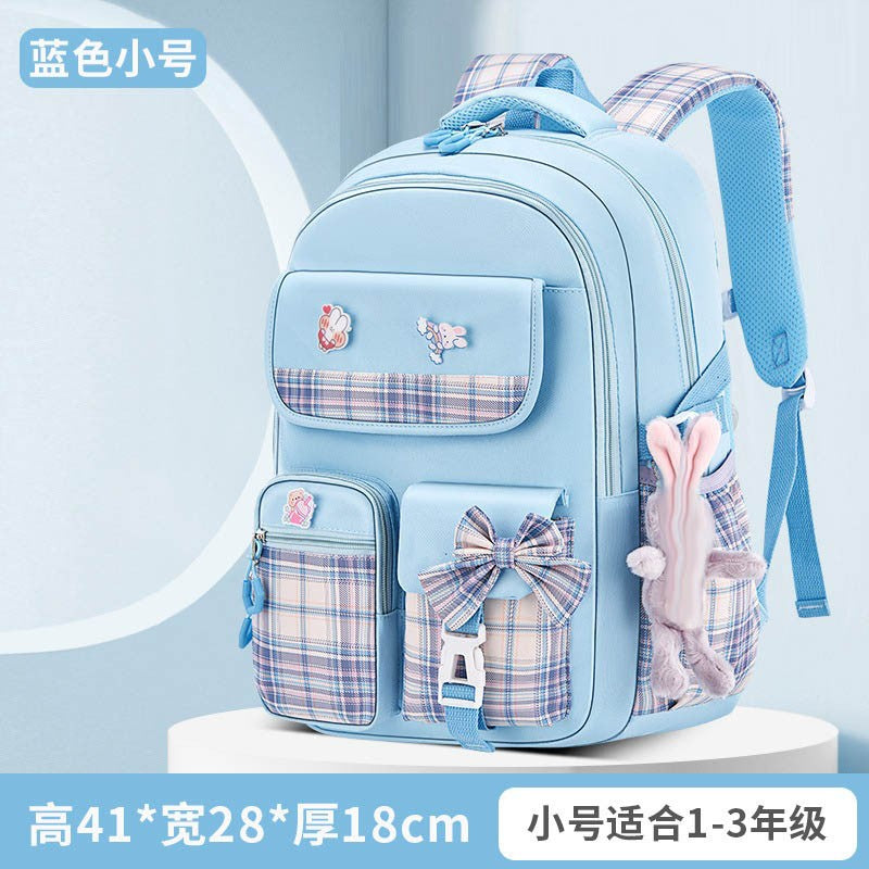 Protecting The Spine Ergonomics Elementary School Students Girls Checkered Backpack Large Capacity Lightweight Waterproof