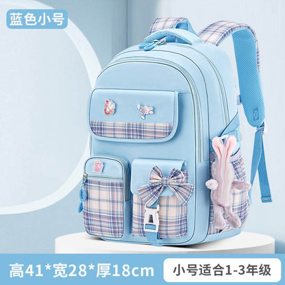 Protecting The Spine Ergonomics Elementary School Students Girls Checkered Backpack Large Capacity Lightweight Waterproof