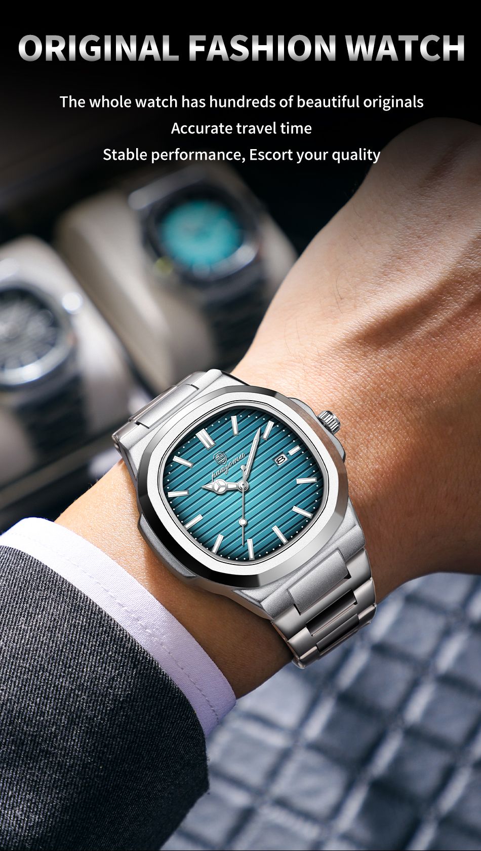 PAAZOMU Luxury Watch Business 50 ATM Waterproof Male Clock Luminous Date Stainless Steel Square Quartz Men Watches reloj hombre