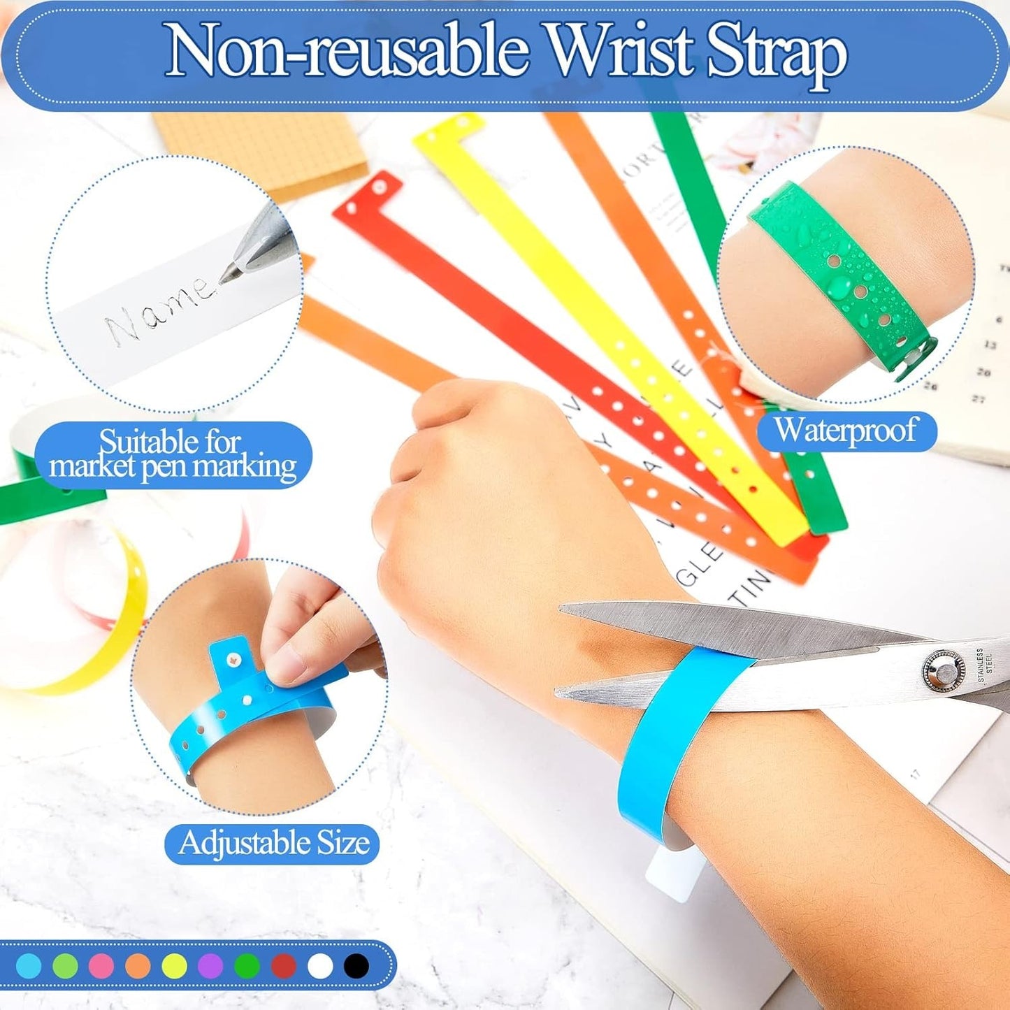 1000 Pcs Neon Wristbands for Events Multicolor Vinyl Wristband Plastic Arm Band Identification Wristband with Snap for Party