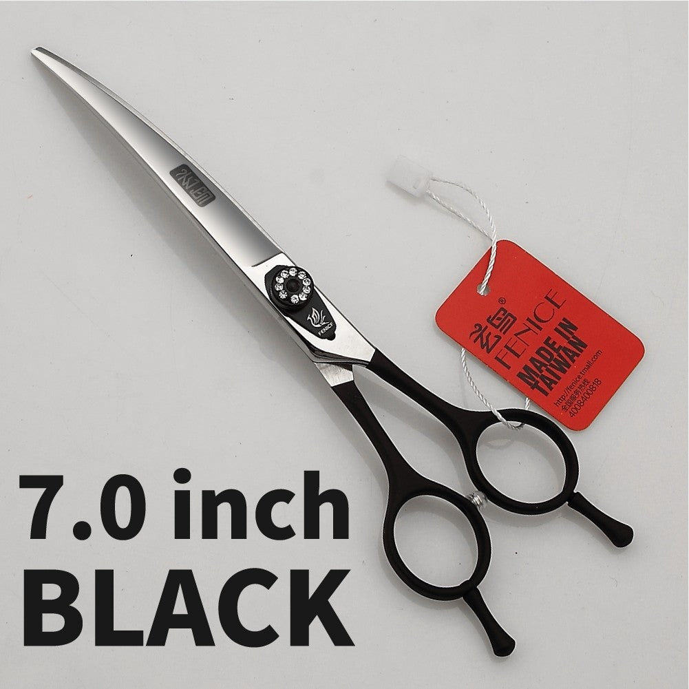Tesouras de tosa profissional Fenice 7.0 7.5 8.0 polegadas pretas curvadas para cães Teddy/Pomeranian, ferramentas de tosa para animais de estimação JP 440C