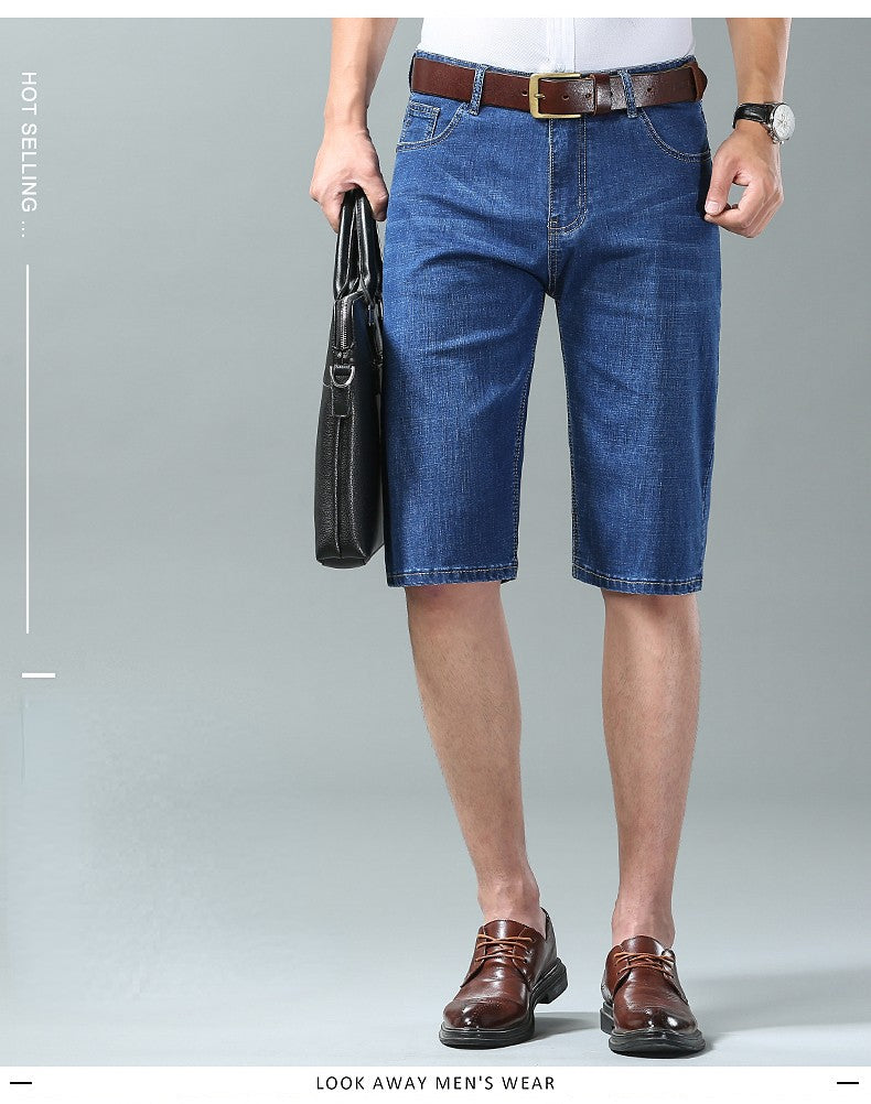 Summer Men Denim Shorts New Style Thin Embroidery Business Casual Straight  Short Jeans Male Brand Clothing Black Blue