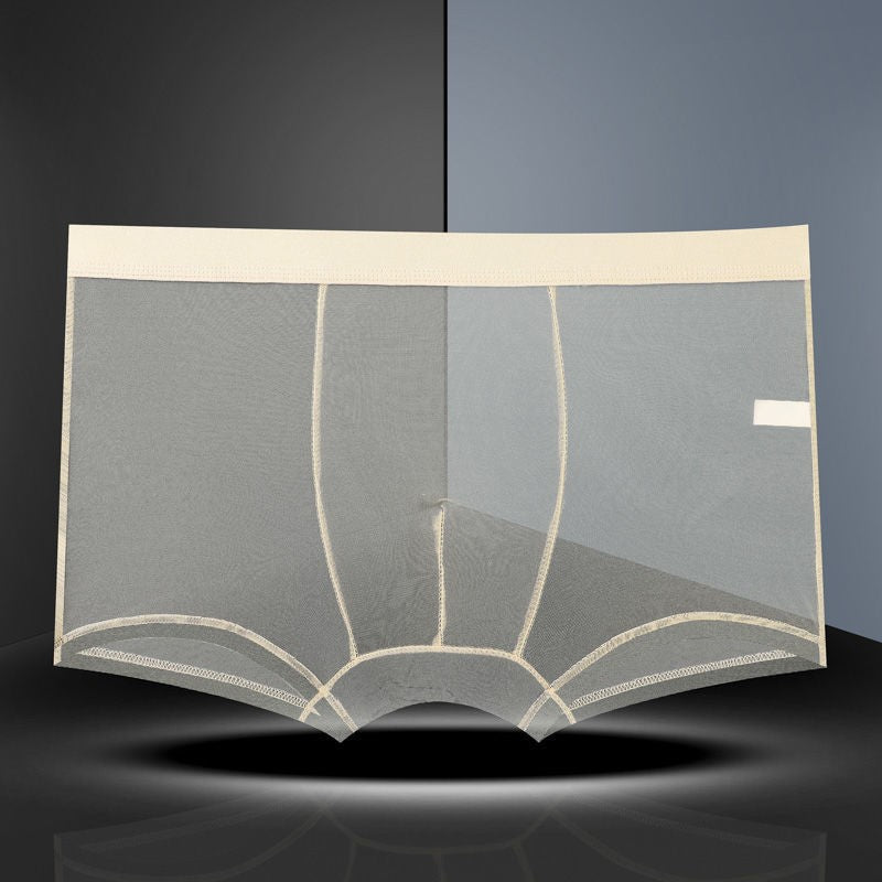 Men Transparent Boxers Bulge Ice Silk See Through Underpants Sexy Mid Waist Panties Lingerie Intimates