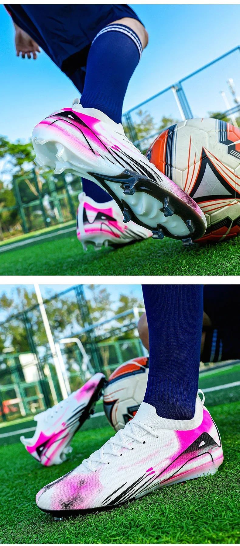 New Men Football Boots Cleats Outdoor Soccer FG Ultralight Match Soccer Shoes Training Shoes Drop Shipping Non-Slip Long Spikes