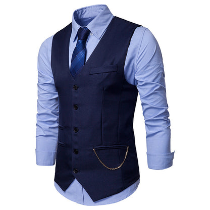 High Quality Men Suit Vest Waistcoat Chain Business Slim Groom Groomsman Wedding Men's Dress Blazer Vests Formal Party V05