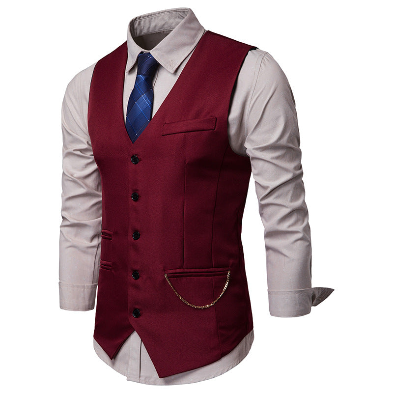 High Quality Men Suit Vest Waistcoat Chain Business Slim Groom Groomsman Wedding Men's Dress Blazer Vests Formal Party V05