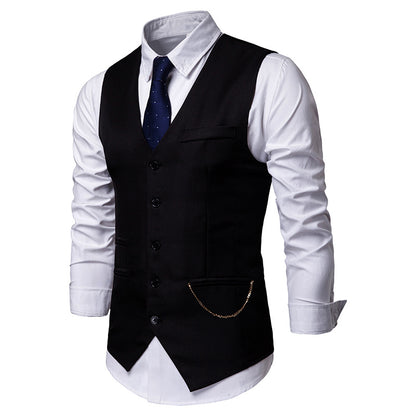 High Quality Men Suit Vest Waistcoat Chain Business Slim Groom Groomsman Wedding Men's Dress Blazer Vests Formal Party V05