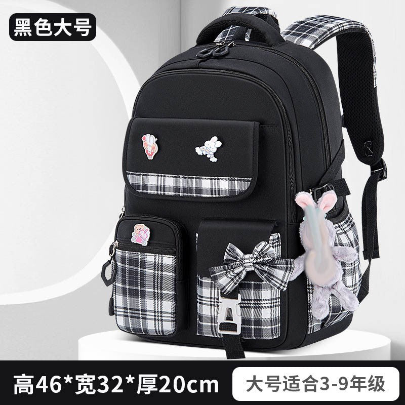 Protecting The Spine Ergonomics Elementary School Students Girls Checkered Backpack Large Capacity Lightweight Waterproof