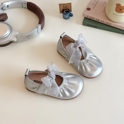 Baby Girl Princess Shoes Shine Surface Korean Style Lace Bow Casual Flats Non-Slip Toddler Kid Wedding Party Adorable Baby Shoes