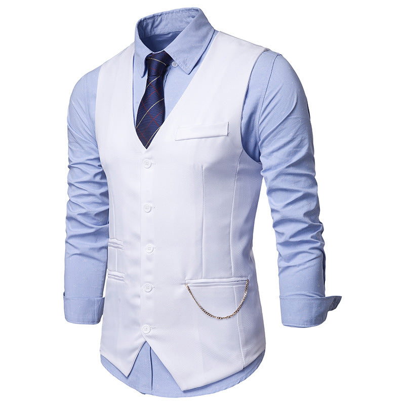High Quality Men Suit Vest Waistcoat Chain Business Slim Groom Groomsman Wedding Men's Dress Blazer Vests Formal Party V05