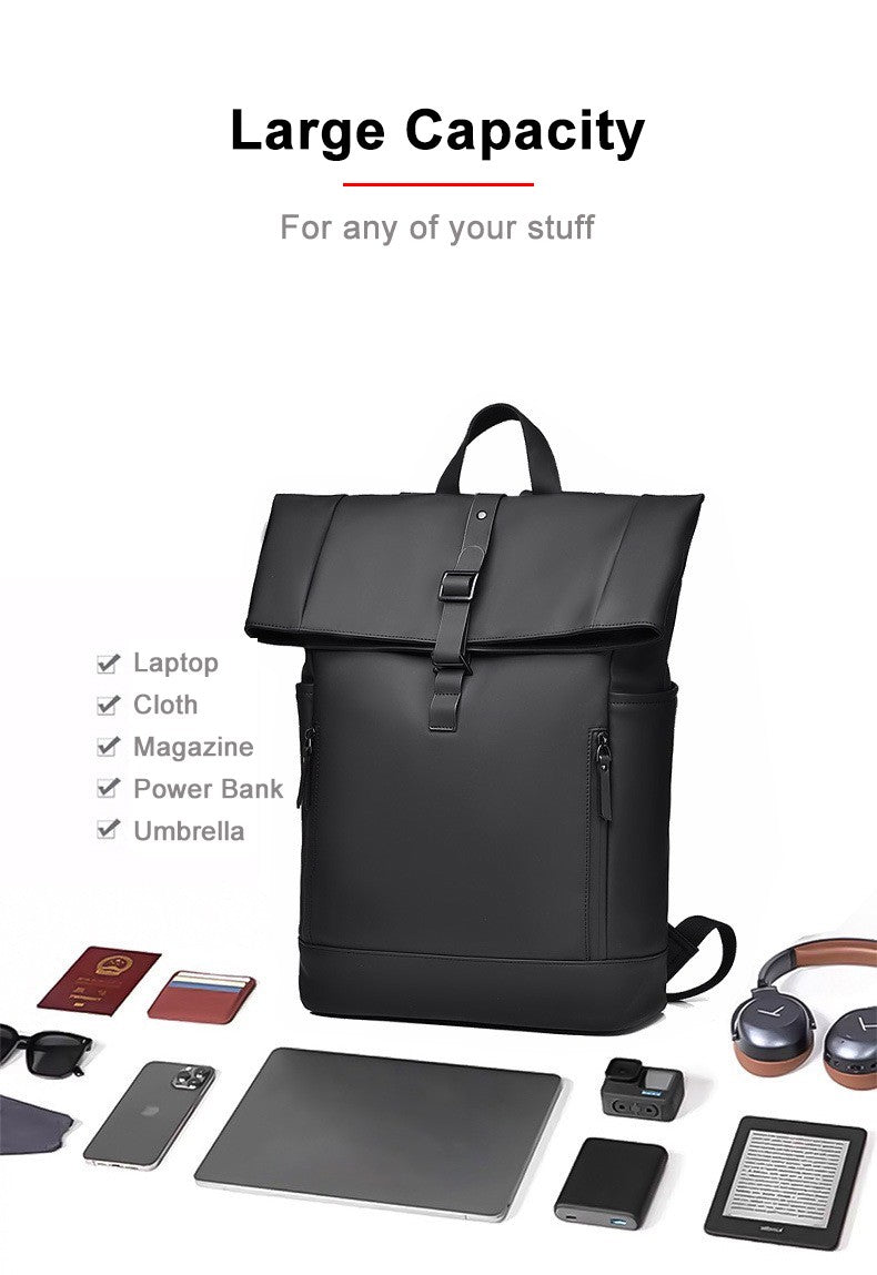 Black Fashion Roll Top Computer Bag Laptop Travel Business Waterproof Large Capacity Backpack Teenager School Bag ?? Mochila