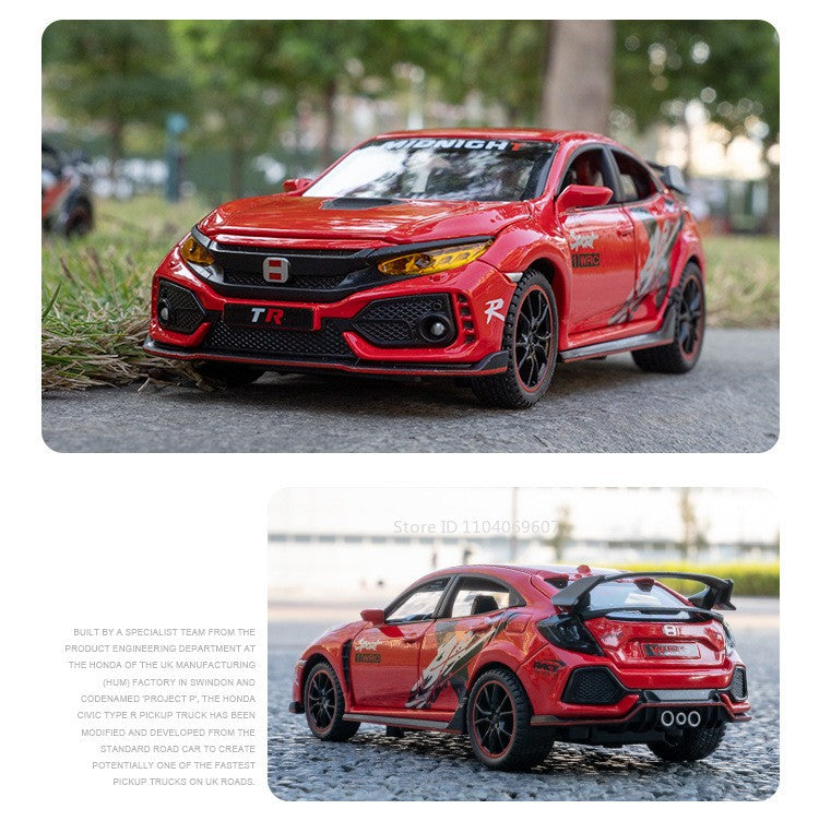 Scale 1:32 CIVIC TYPE-R Car Model Toy Doors Opened Music Light Pull Back Miniature Vehicle Models Deicast Metal Gifts for Kids