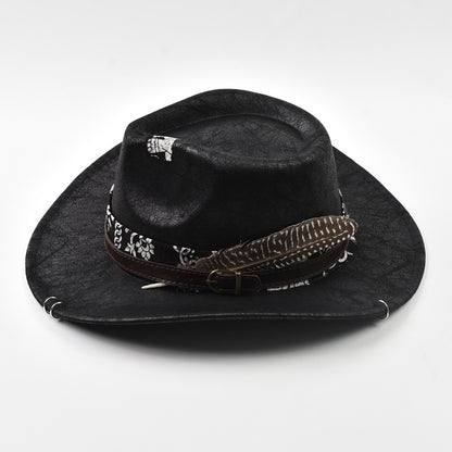Chapéu Cowboy Masculino Vintage de Couro Sintético Feito à Mão Chapéu Cavalheiro Jazz Chapéu Panamá Cowgirl Sombrero Hombre
