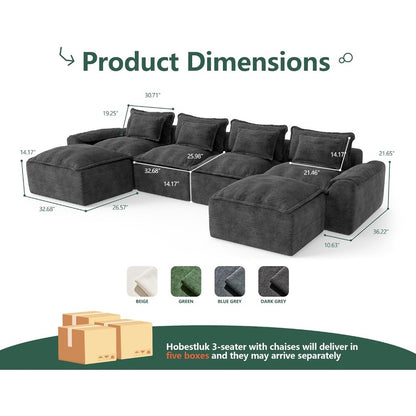 152" Cloud Modular Sectional – U-Shaped 4-Seater Couch with Ottomans, Deep Seat & Removable Cover for Living Room?