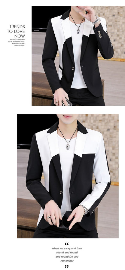 Blazer Men's Fashion Gentleman Business Outdoor Travel Color Matching Wedding Slim-fit Korean Trend Handsome Youth Casual Blazer