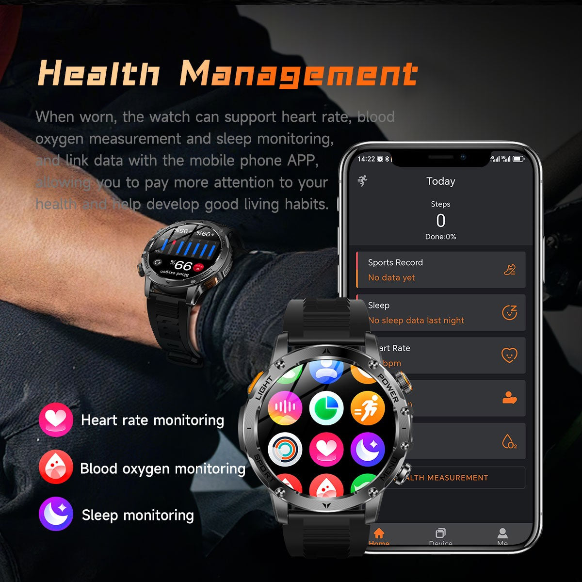 New Outdoor Sports Smart Watch 1.7" HD AMOLDE Screen 1000mAh Battery LED Flashlight IP68 Waterproof BT Call Military Smartwatch