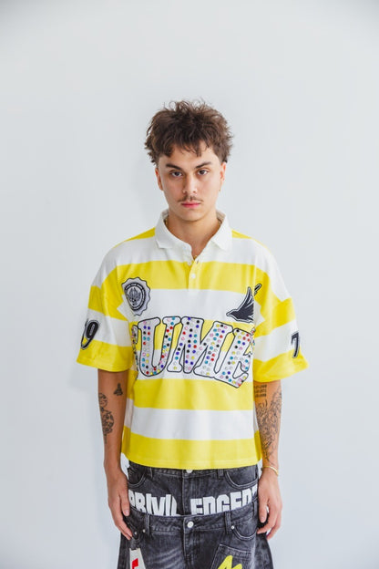 Sume New Retro Men Hip Hop Klein Stone Embroidery Stripe Polo Shirt Y2K Fashion Classic Lapel Neck Shirt Short Sleeves T shirt