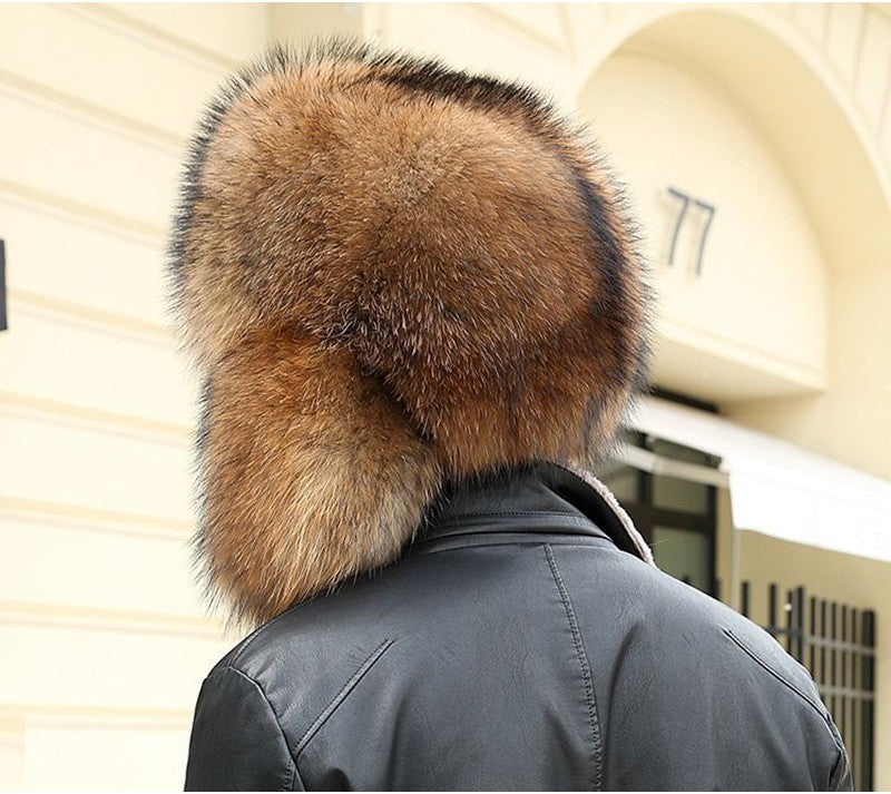 Real Fur 100% Fox Skin Russian Businessmen Pilot Bombers Full Mao Men's hat Ushanka Winter Ear Guard Hat Raccoon Fur Beanie hat