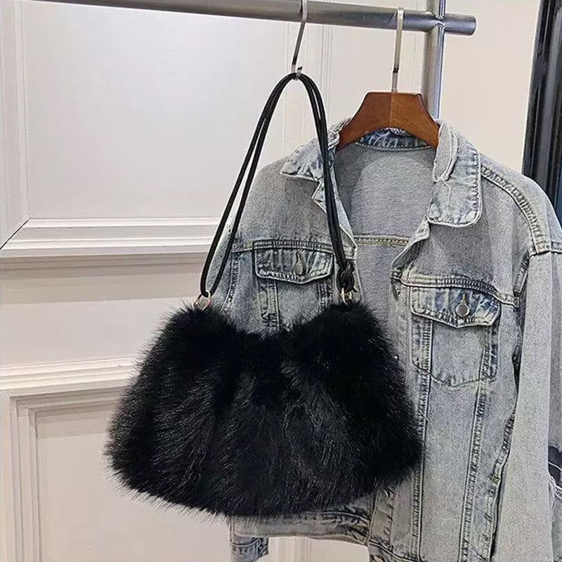 Fashion Luxury Faux Rabbit Fur Plush Shoulder Bag High-End Women's Tote Handbag for Stylish Gift Sending