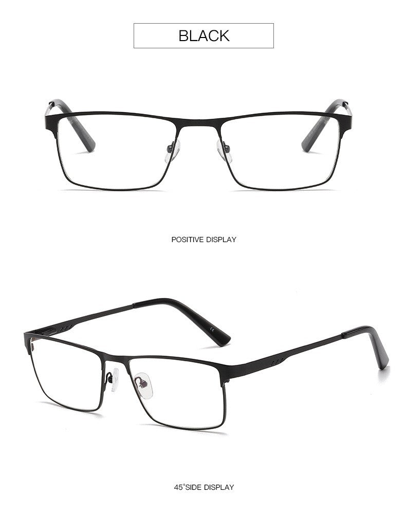 Óculos de Leitura Masculinos Retangulares de Metal com Armação Grande, Hastes Flexíveis, Óculos de Presbiopia para Idosos com Bloqueio de Luz Azul e Proteção para os Olhos