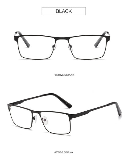 Óculos de Leitura Masculinos Retangulares de Metal com Armação Grande, Hastes Flexíveis, Óculos de Presbiopia para Idosos com Bloqueio de Luz Azul e Proteção para os Olhos