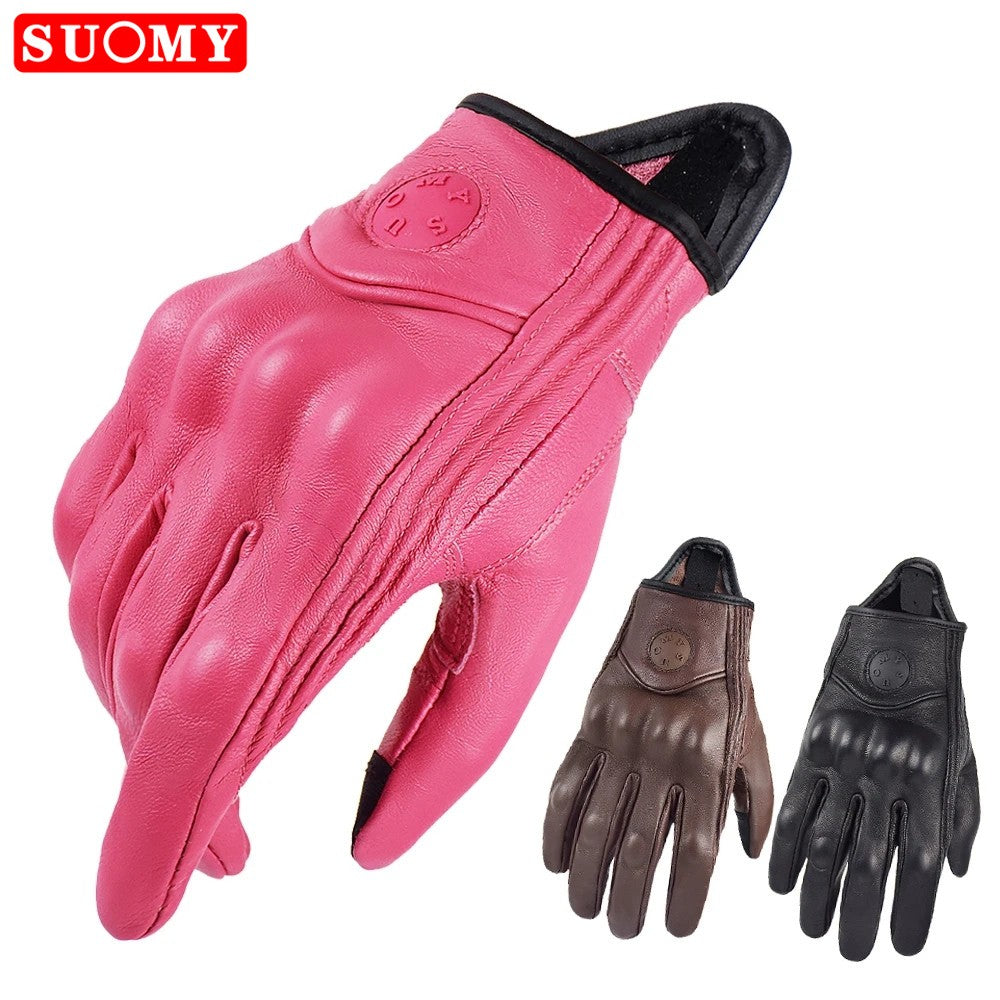 Luvas de motociclismo de couro de cabra Suomy Vintage, de verão, marrons, retrô, para motociclistas masculinos, luvas de motocross femininas, Luvas