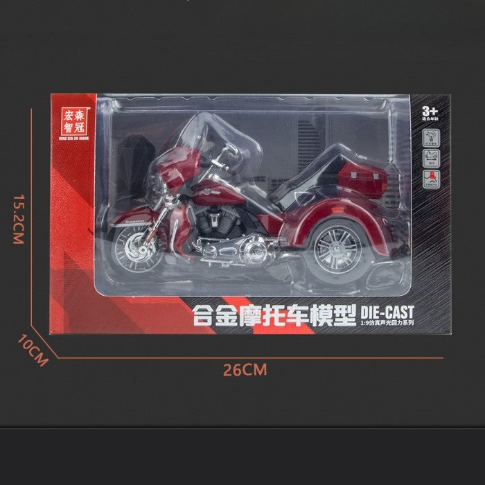 1:9 Harley D-vTRI GLIDE ULTRA Triciclo de Luxo em Liga Fundido Coleção Moto Brinquedo Luz e Som Decoração Presente