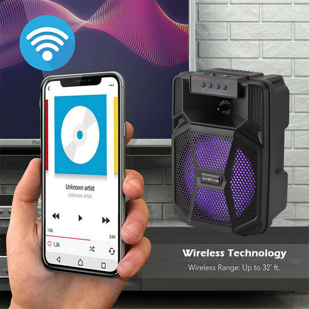 Caixa de Som Portátil Sem Fio Bluetooth 1000W Grande Luz LED Estéreo para Festa FM Karaokê Subwoofer 8 polegadas com Microfone e Controle Remoto