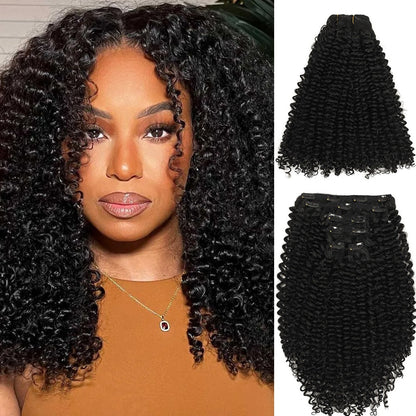 Extensões de cabelo encaracoladas tipo kinky sintéticas com presilhas, apliques de cabelo natural, extensões com presilhas, 6 peças, cabeça inteira, presilhas de 66 cm/140 g