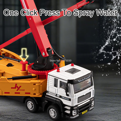 1:32 Caminhão-Bomba de Concreto Modelos de Carros de Brinquedo Liga Fundida Pulverização de Água Veículos de Engenharia em Miniatura para Meninos Brinquedos Educacionais