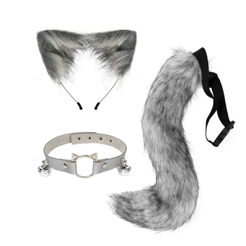 Costume Set Fox Tail Ears Gloves Artificial Fur Boot Covers Cosplay Halloween Prop Adult Women Men Unisex
