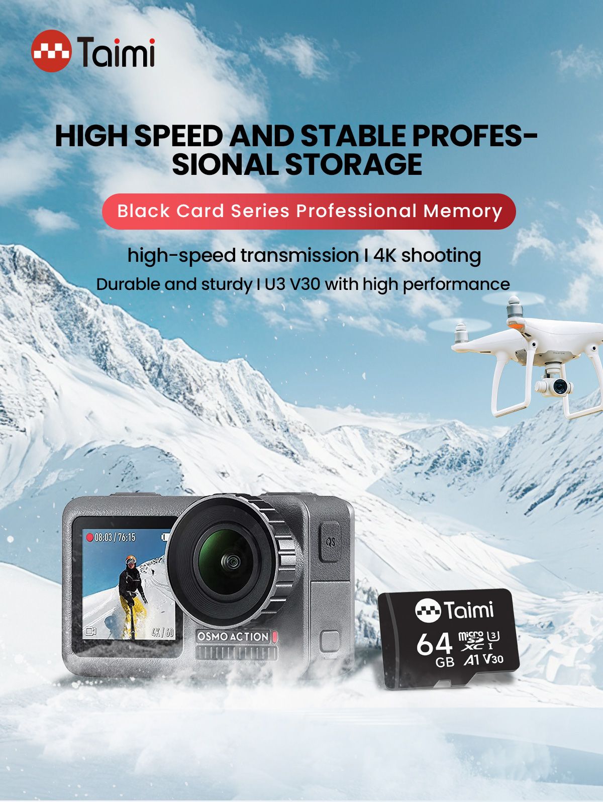 Taimi Cartão MicroSD C10 Cartão de Memória 32GB 64GB Classe10 Memória TF Micro SD SDXC 128GB 256GB A1 U3 V30 4K Para Câmera Veicular