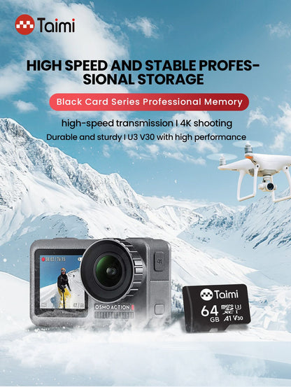 Taimi Cartão MicroSD C10 Cartão de Memória 32GB 64GB Classe10 Memória TF Micro SD SDXC 128GB 256GB A1 U3 V30 4K Para Câmera Veicular