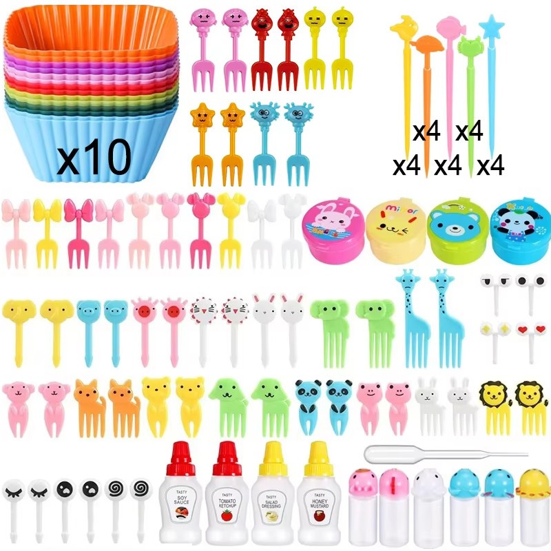 Garfo de Frutas Mini de 48-104 Peças Para Crianças Garfos Fofos de Lanche Palitos de Dente Acessórios de Caixa de Bento Divisórias de Silicone Para Lancheira